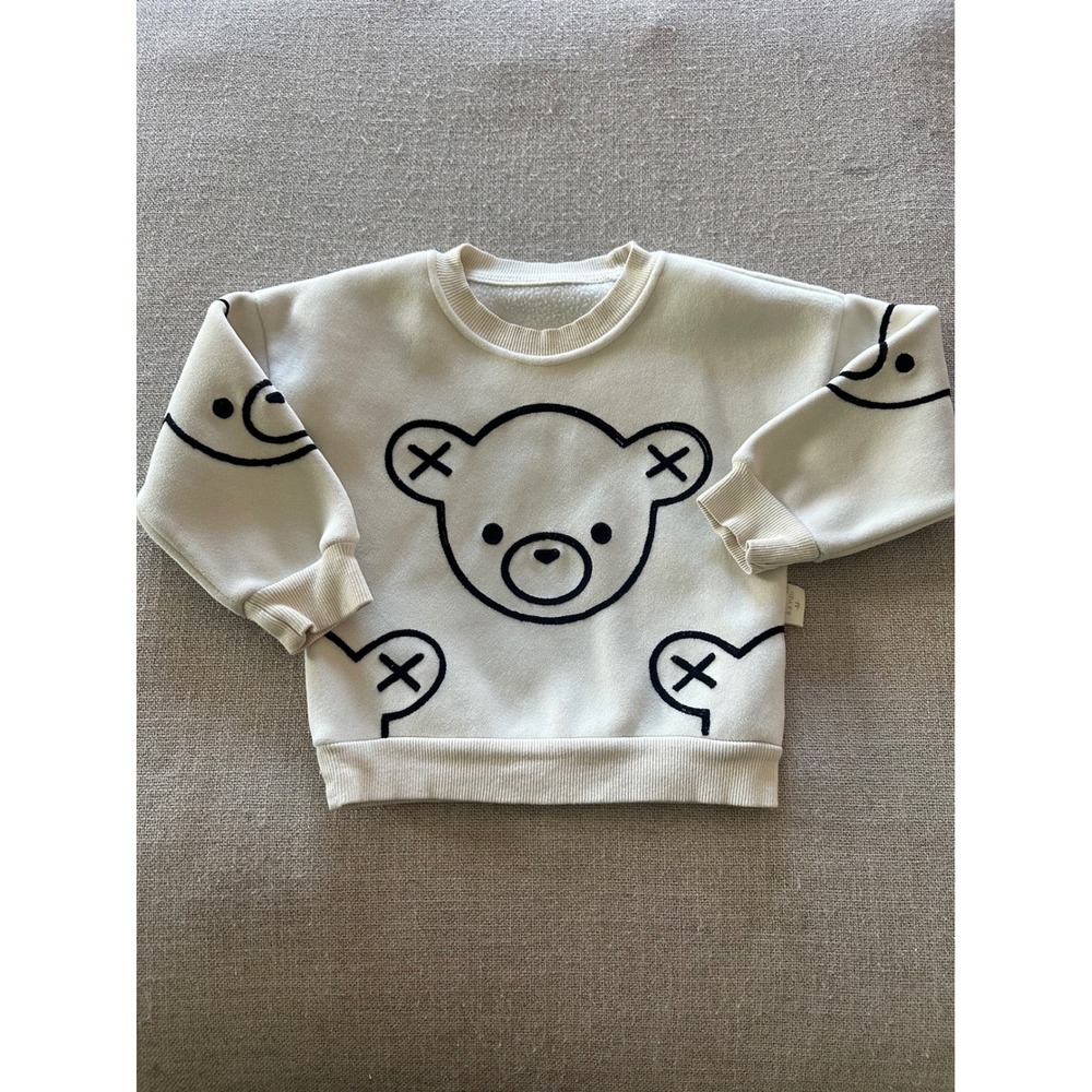 B.B.YIZU Bear Sweatshirt Kids Size M Cream Fleece Graphic Pullover Streetwear